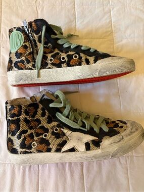 Golden Goose Francy  Leopard Print High-Top Sneakers with Mint Laces